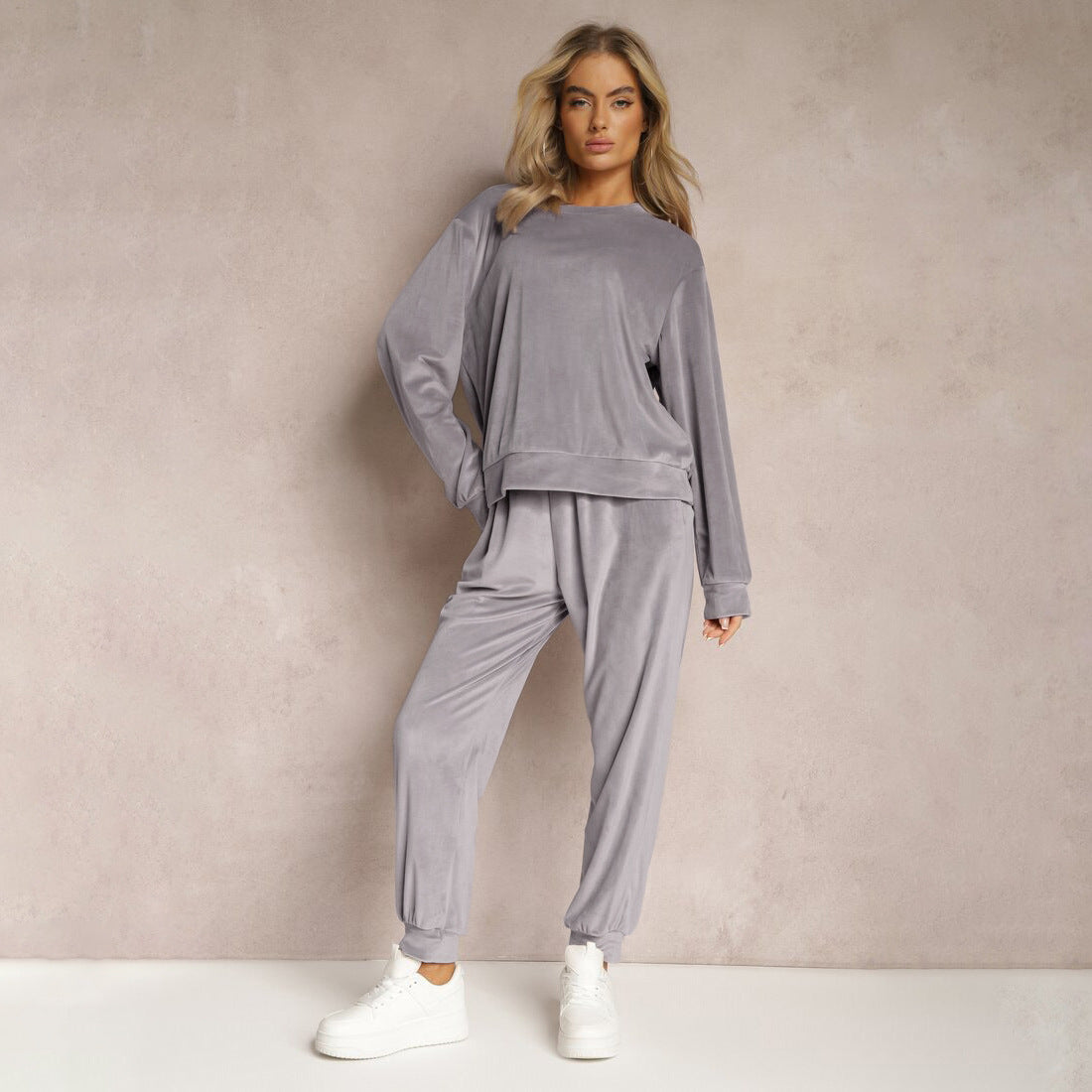 Women's Two-Piece Set with Long Sleeve Top and Straight Leg Pants – Casual Set