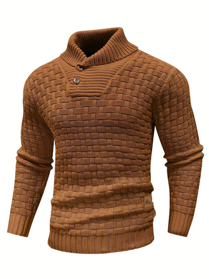 Maglione Uomo in Maglia Waffle con Collo a Sciarpa