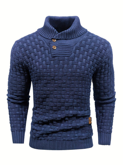 Maglione Uomo in Maglia Waffle con Collo a Sciarpa