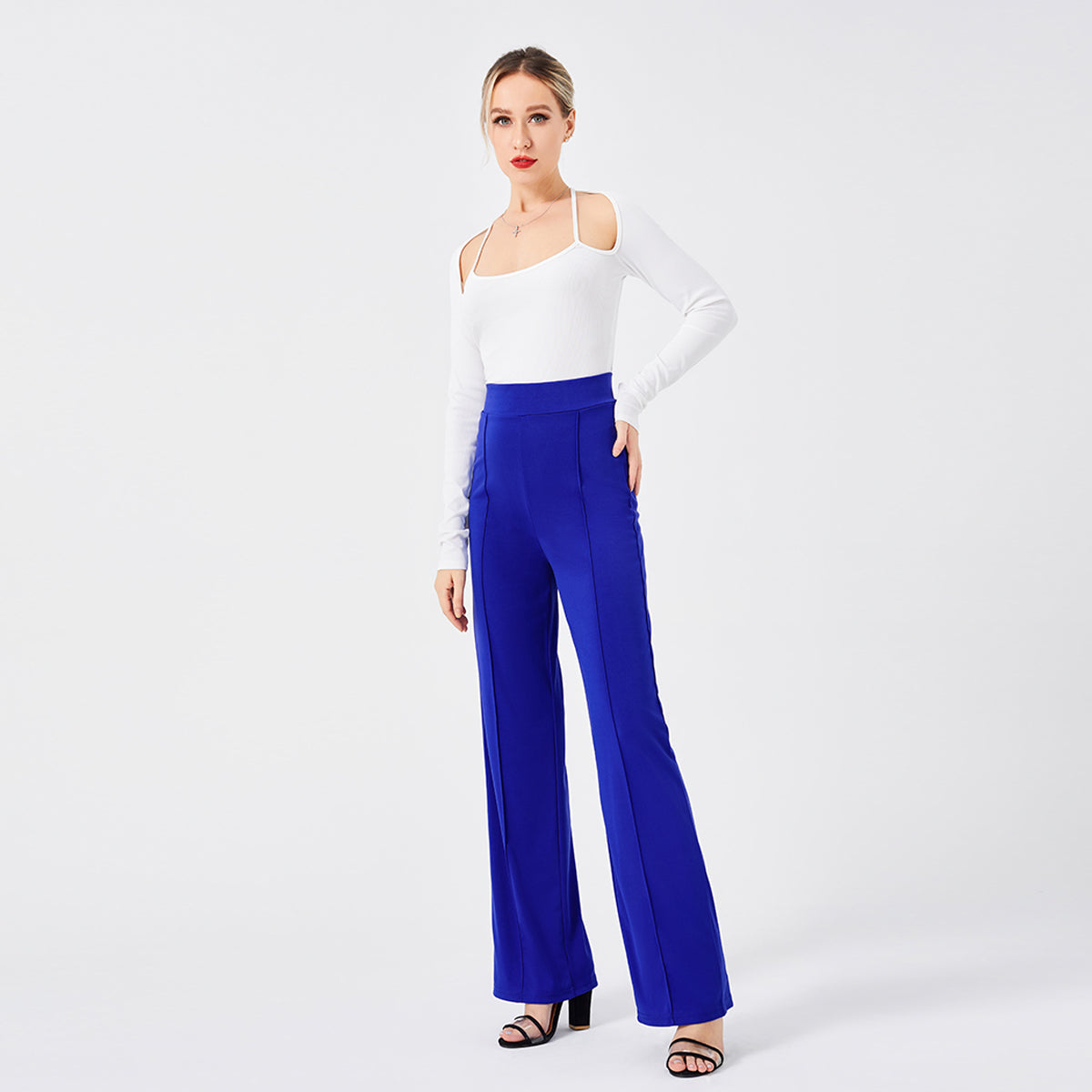 High-Waisted Slim Solid Color Women's Flared Pants