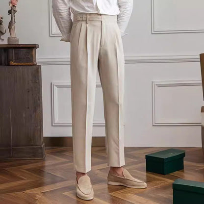 Pantaloni Uomo da Abito Dritti Vita Media Antipiega con Chiusura a Fibbia – Stile Formale