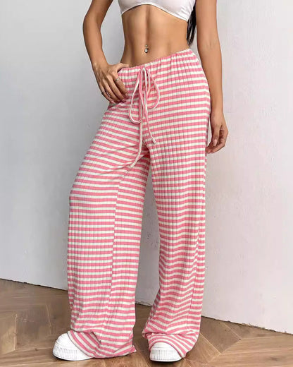 Pantalones de mujer de algodón y pernera recta con estampado de rayas