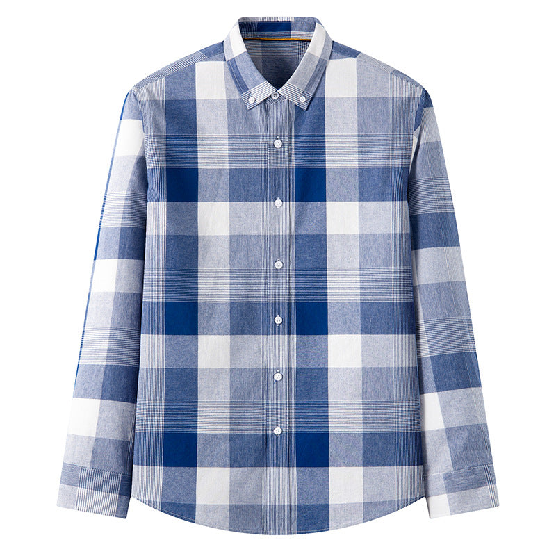 Men's Long Sleeve Shirt with Plaid Pattern and Relaxed Fit