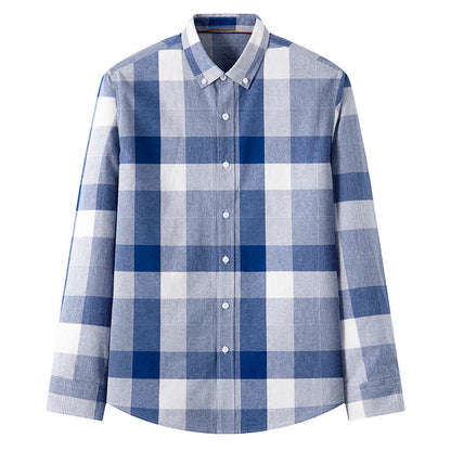 Men's Long Sleeve Shirt with Plaid Pattern and Relaxed Fit