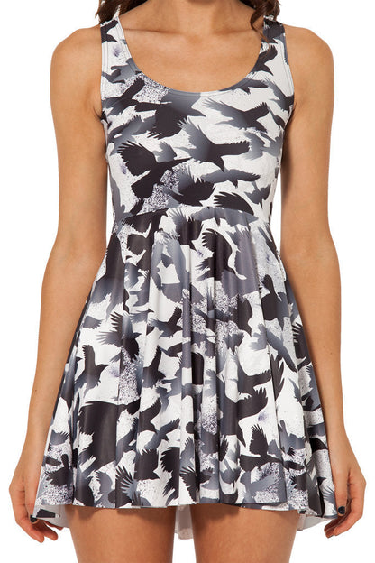 Abito Midi Donna Stampato Senza Maniche con Spalline Sottili e Gonna a Balze – Abito Estivo Casual