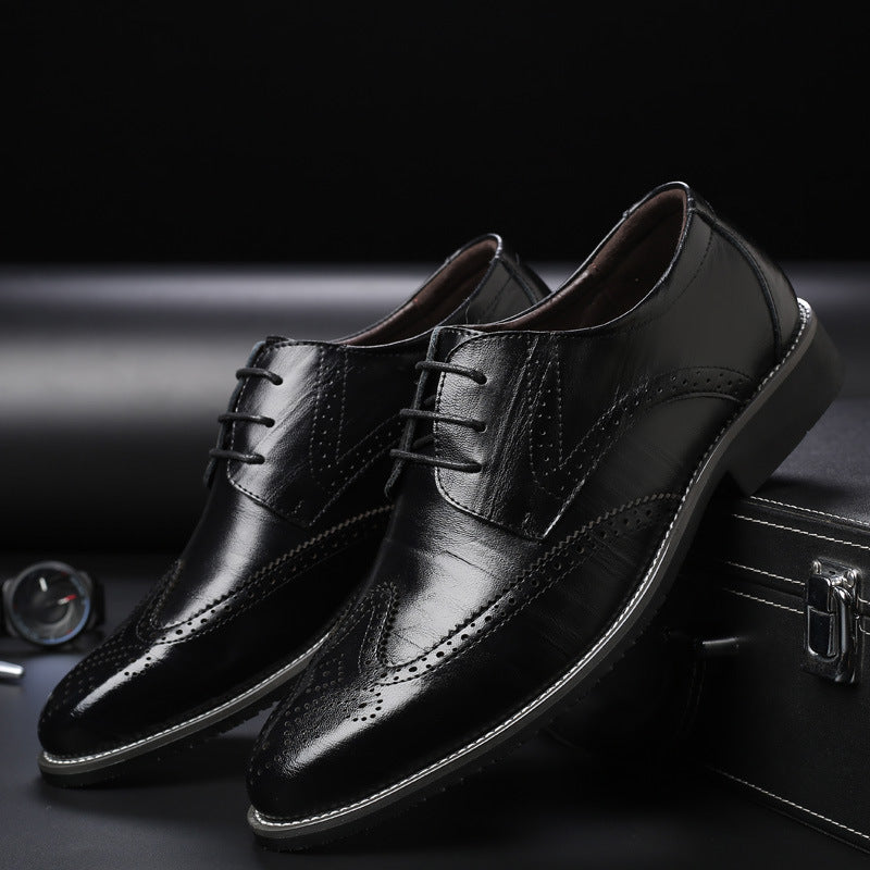 Men's Dress Shoes, Brogue Style with Decorative Perforations and Reinforced Heel.