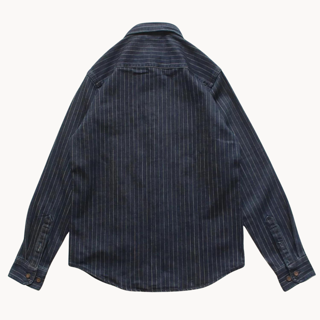 Men's Striped Denim-Style Shirt, Comfortable Fit, Button Closure and Chest Pocket.