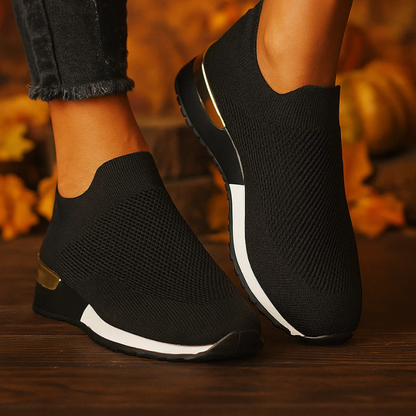 Women's Slip-On Sneakers with Breathable Mesh and Metallic Heel