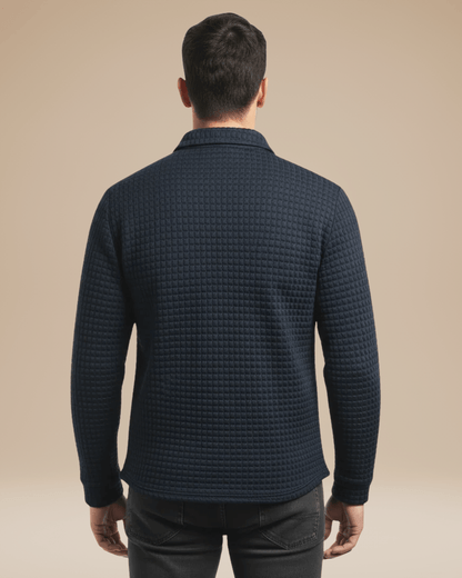 Polo de hombre de punto tipo panal con escote abotonado y mangas largas