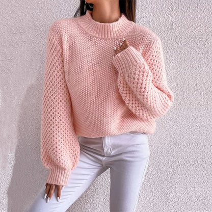 Women's Autumn Sweater with Geometric Pattern and Long Sleeves