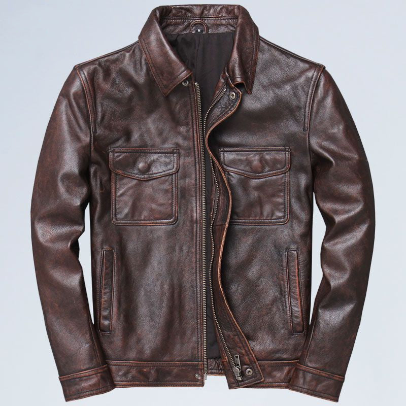 Men's Autumn Motorcycle Style Jacket with Notched Collar