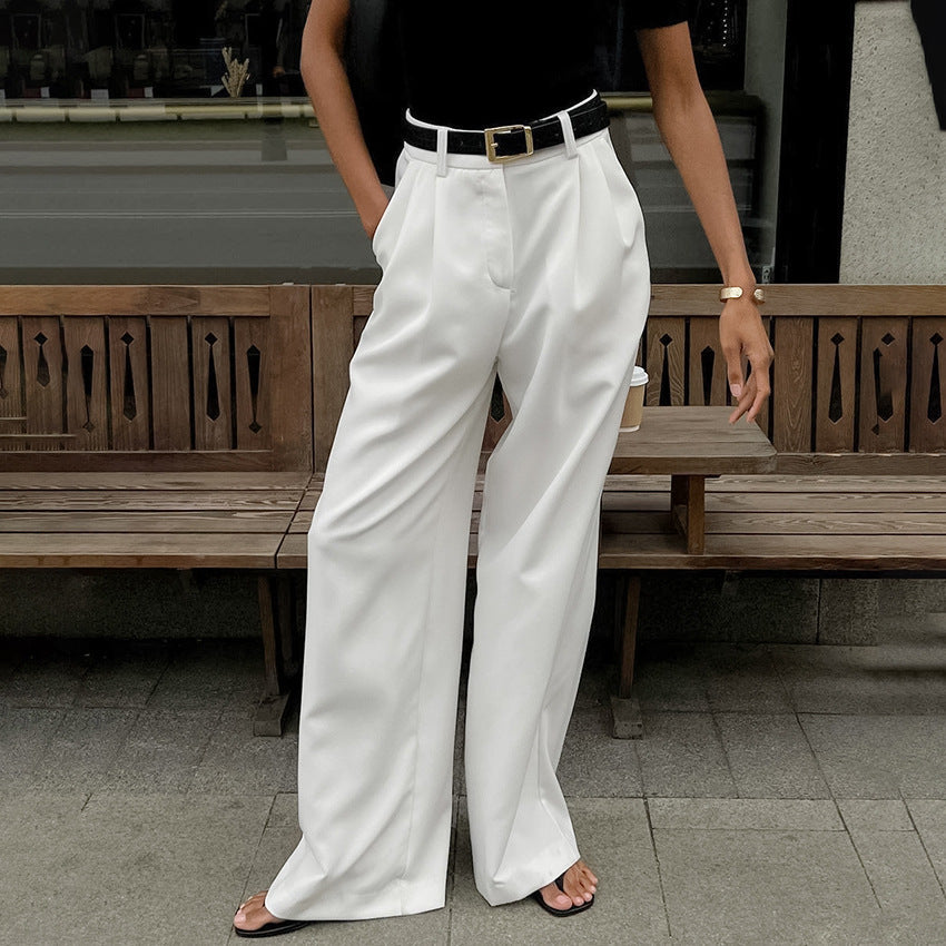 Pantalones de Mujer de Cintura Alta con Pierna Recta y Corte Amplio