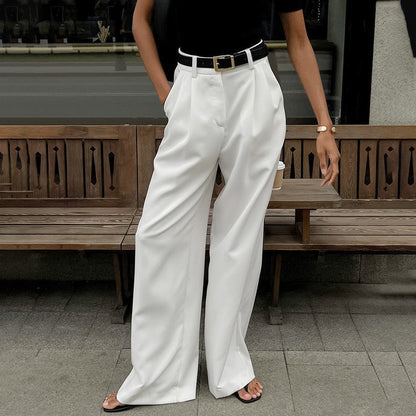 Pantalones de Mujer de Cintura Alta con Pierna Recta y Corte Amplio