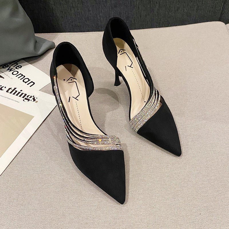 Women's Pointed Toe Pumps with Rhinestones and Stiletto Heel – Elegant Pumps