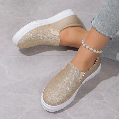 Women's Moccasins with Sequins and Elastic Band – Flat Rubber Sole