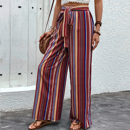 Women's High-Waisted Wide-Leg Pants with Printed Pattern