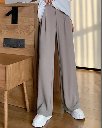 Pantaloni Donna Gamba Larga Vita Alta Design Morbido