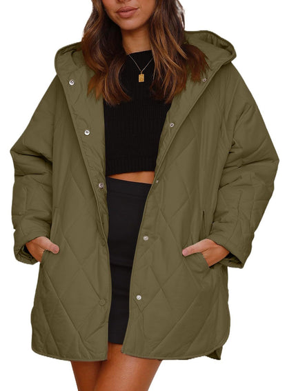Women's Quilted Diamond Jacket with Hood and Front Pockets