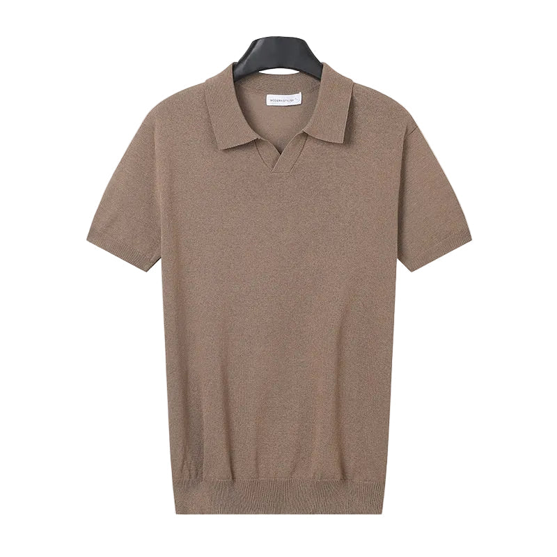 Sommerpolo til mænd i strik med korte ærmer og slim fit