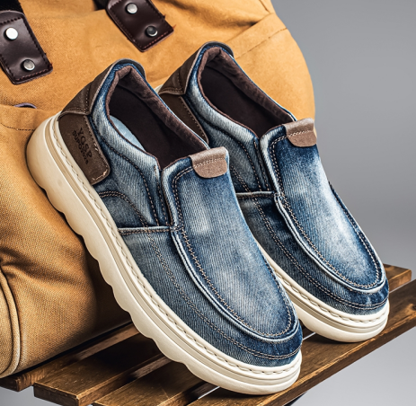 Men's slip-on moccasins - Round toe - Denim style