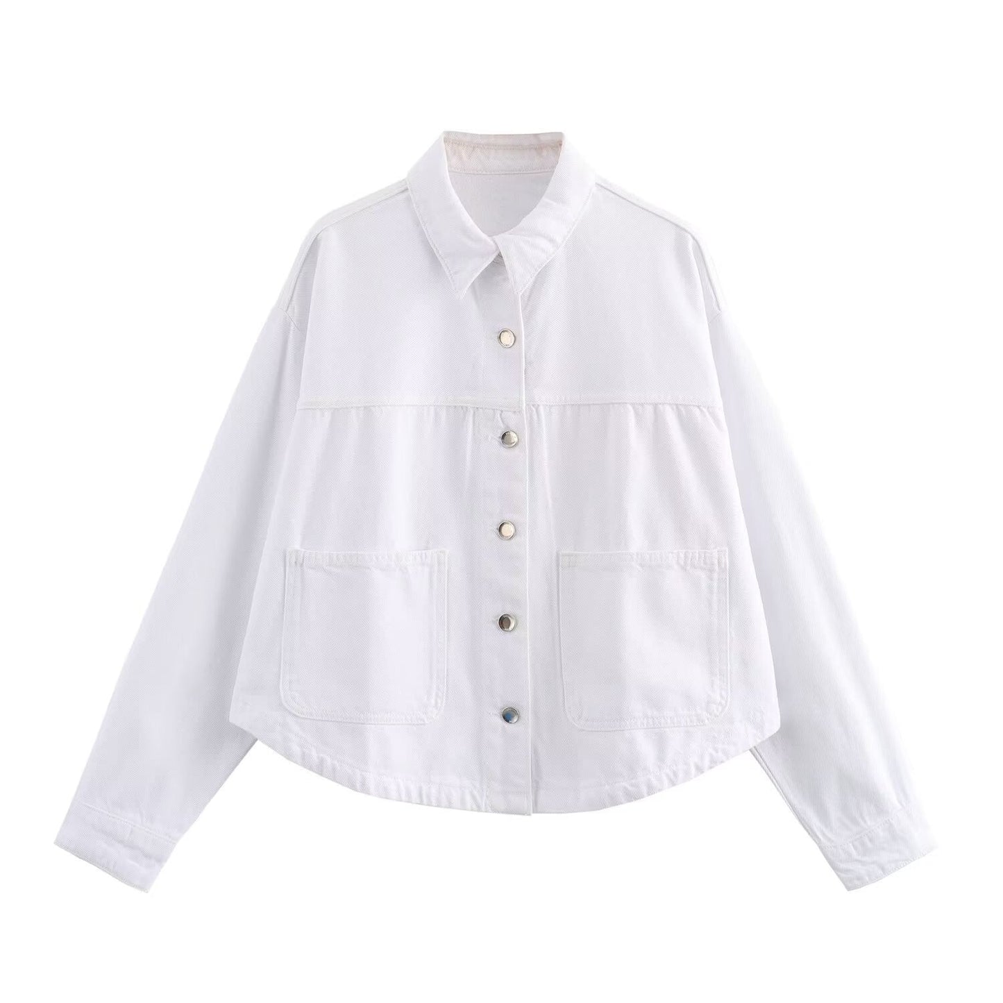 Giacca Camicia Donna in Denim con Chiusura a Bottoni e Design a Pannelli