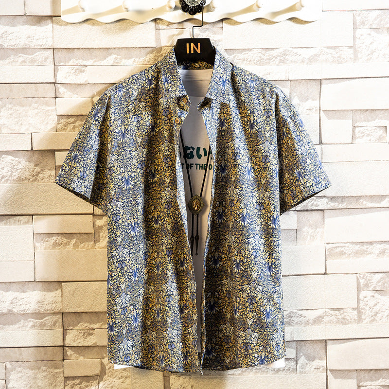 Camicia Estiva Uomo a Maniche Corte con Stampa Floreale e Colletto a Revers – Stile Casual Slim Fit