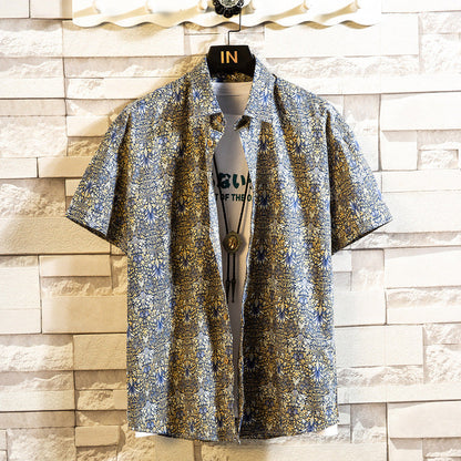 Camicia Estiva Uomo a Maniche Corte con Stampa Floreale e Colletto a Revers – Stile Casual Slim Fit