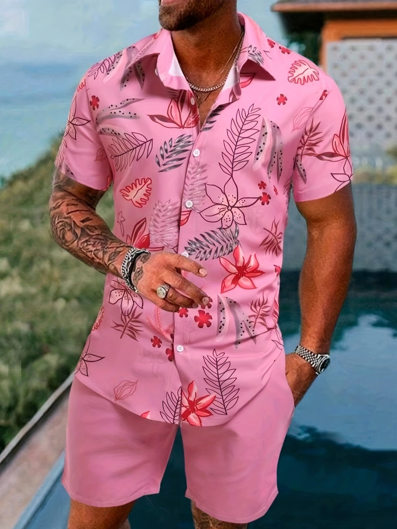 Men's Summer Set Short Sleeve Shirt and Cotton Blend Shorts – Casual Style