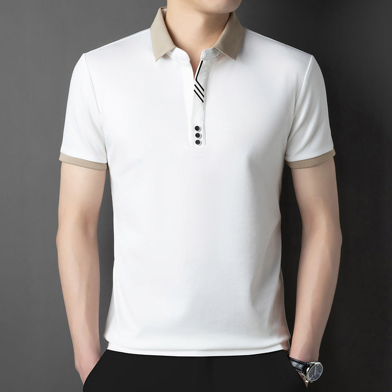 Herret-shirt i ensfarvet sommerdesign med reverskrave og asymmetrisk design – let casual t-shirt