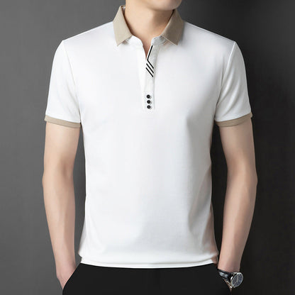 Herret-shirt i ensfarvet sommerdesign med reverskrave og asymmetrisk design – let casual t-shirt