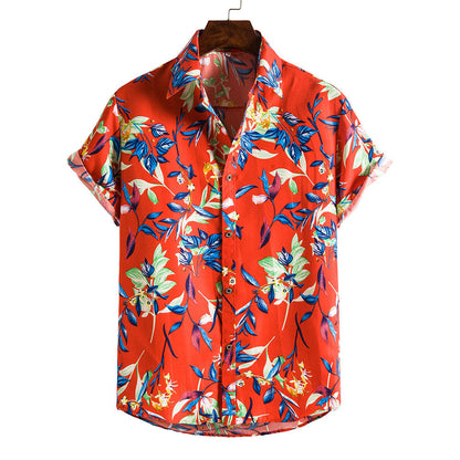 Camisa de verano para hombre con estampado floral y cuello de solapa – Camisa slim fit para vacaciones