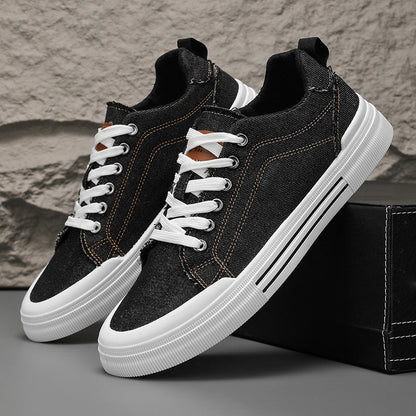 Men's Low-Cut Sneakers with Laces, Flat Heel, and Round Toe