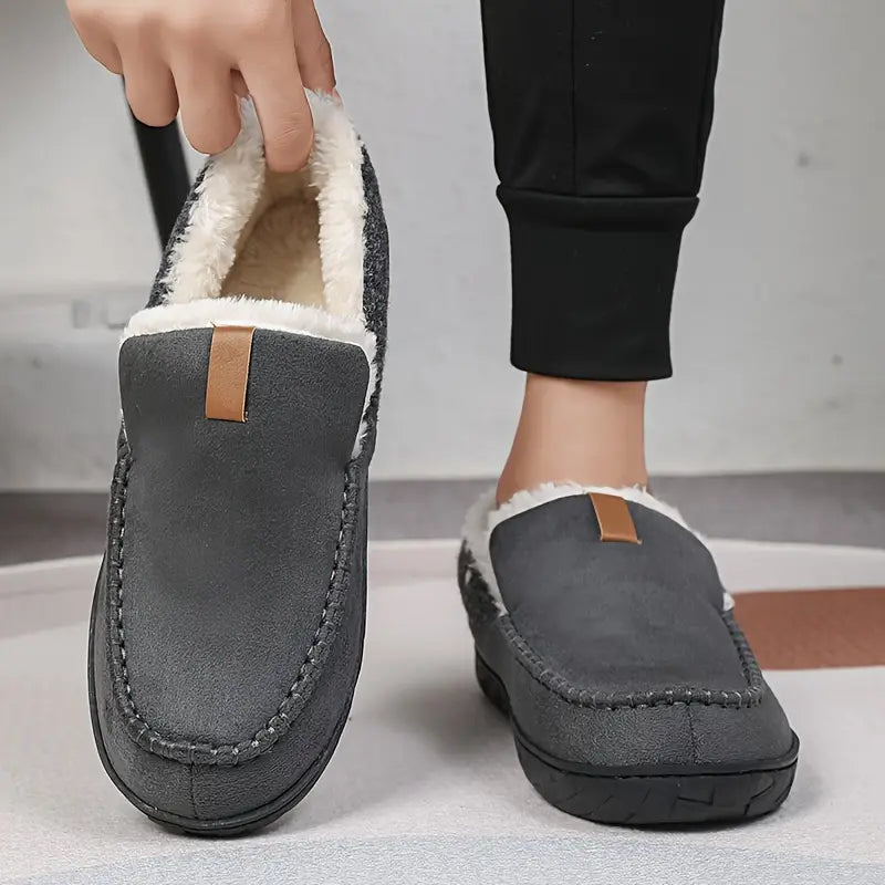 Men's Autumn Slip-On Moccasins Rounded Toe Plush Lining EVA Non-Slip Sole – Comfortable Shoes