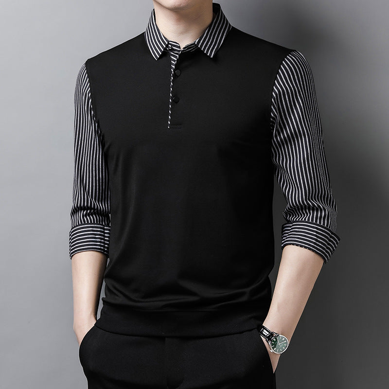 Men's Long Sleeve Shirt with Striped Sleeves and Straight Fit