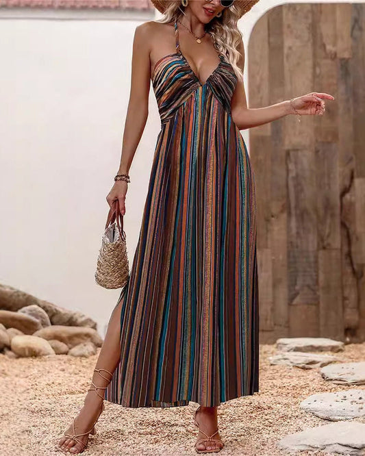 Women's Summer Dress Sleeveless with Thin Straps and Midi Print – Casual Summer Dress