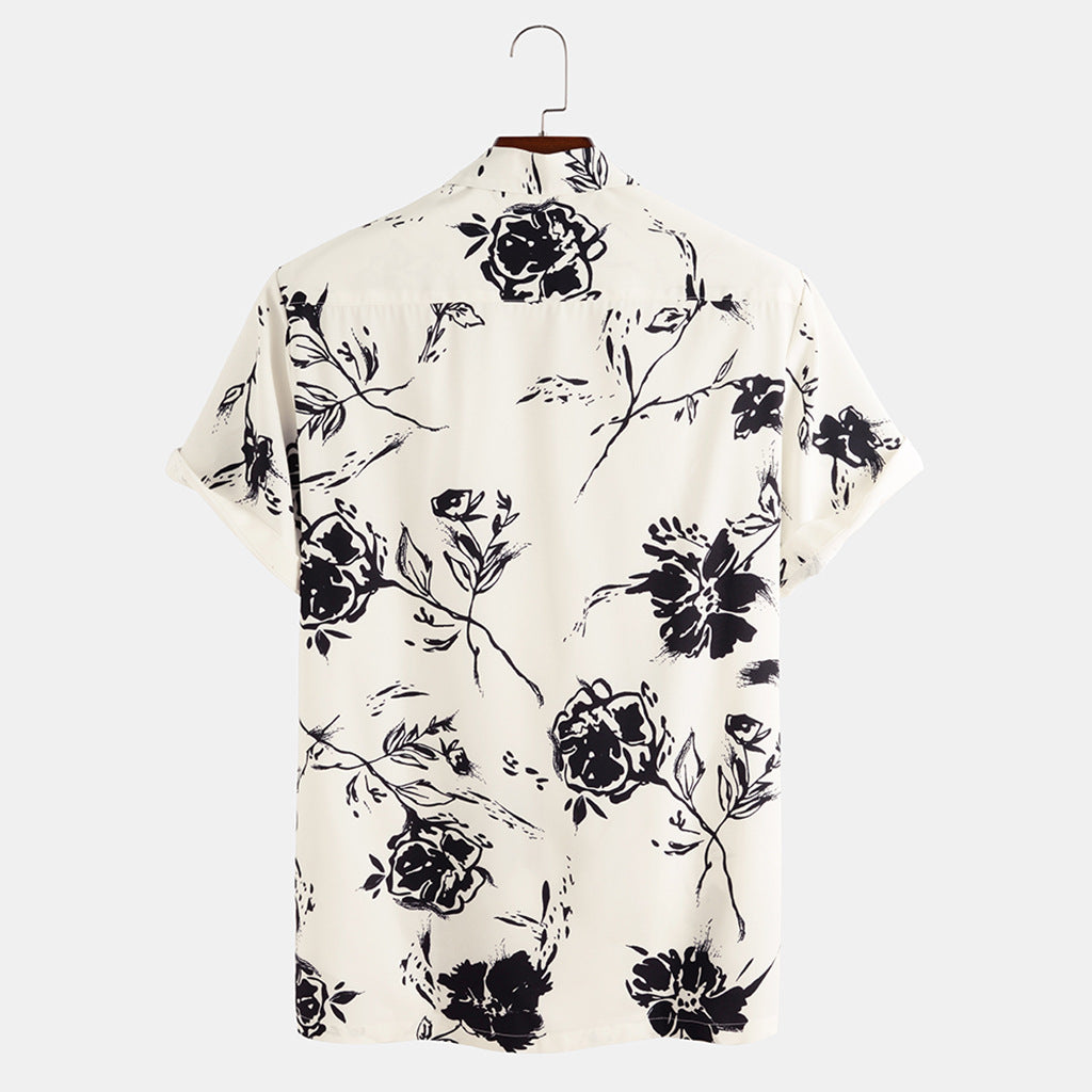 Camisa de verano para hombre con mangas cortas y estampado floral – Ajuste ceñido