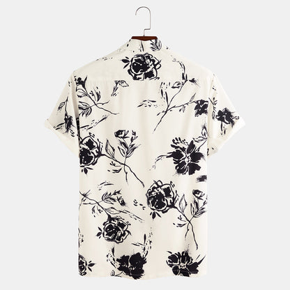 Camisa de verano para hombre con mangas cortas y estampado floral – Ajuste ceñido