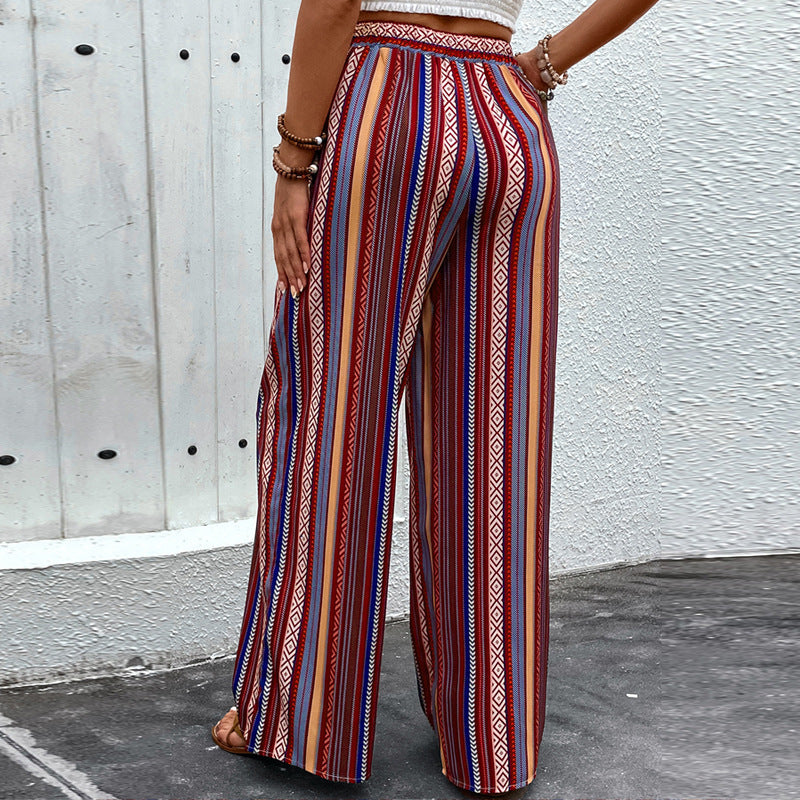 Women's High-Waisted Wide-Leg Pants with Printed Pattern
