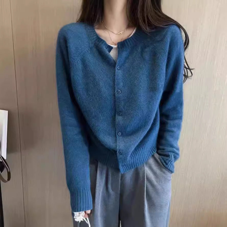 Cardigan Da Donna in Maglia a Maniche Lunghe Con Apertura Frontale, Tinta Unita