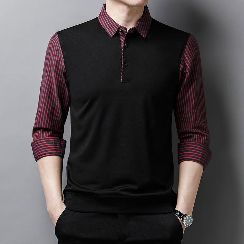 Men's Long Sleeve Shirt with Striped Sleeves and Straight Fit