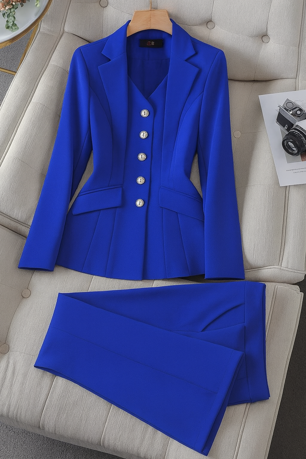 Women's Two-Piece Suit with Blazer and Regular Fit Lined Pants