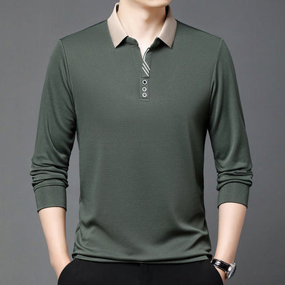 Herret-shirt i ensfarvet sommerdesign med reverskrave og asymmetrisk design – let casual t-shirt