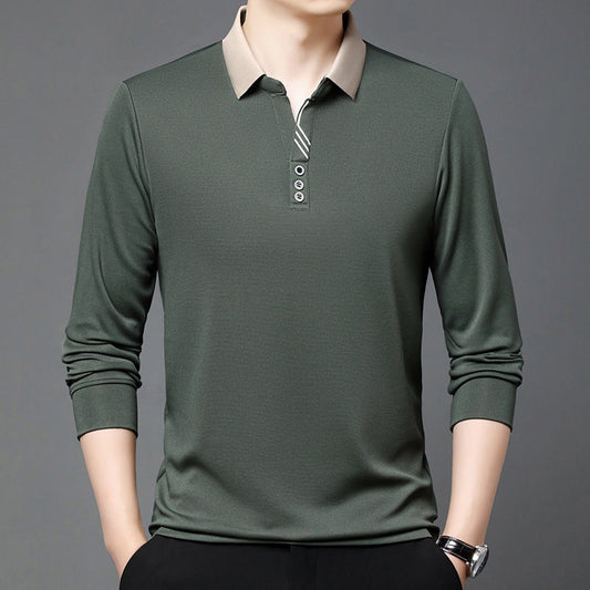 Herret-shirt i ensfarvet sommerdesign med reverskrave og asymmetrisk design – let casual t-shirt