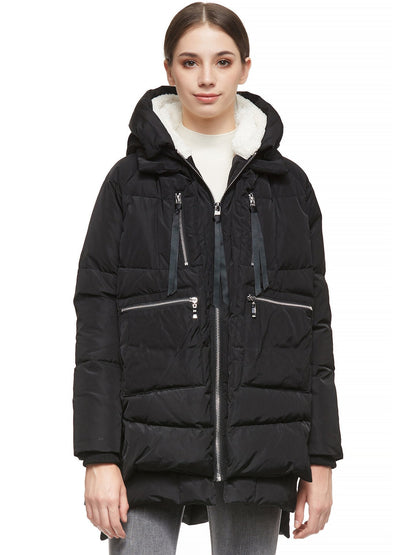 Women's Winter Down Jacket with Hood, Zip Closure, and Pockets