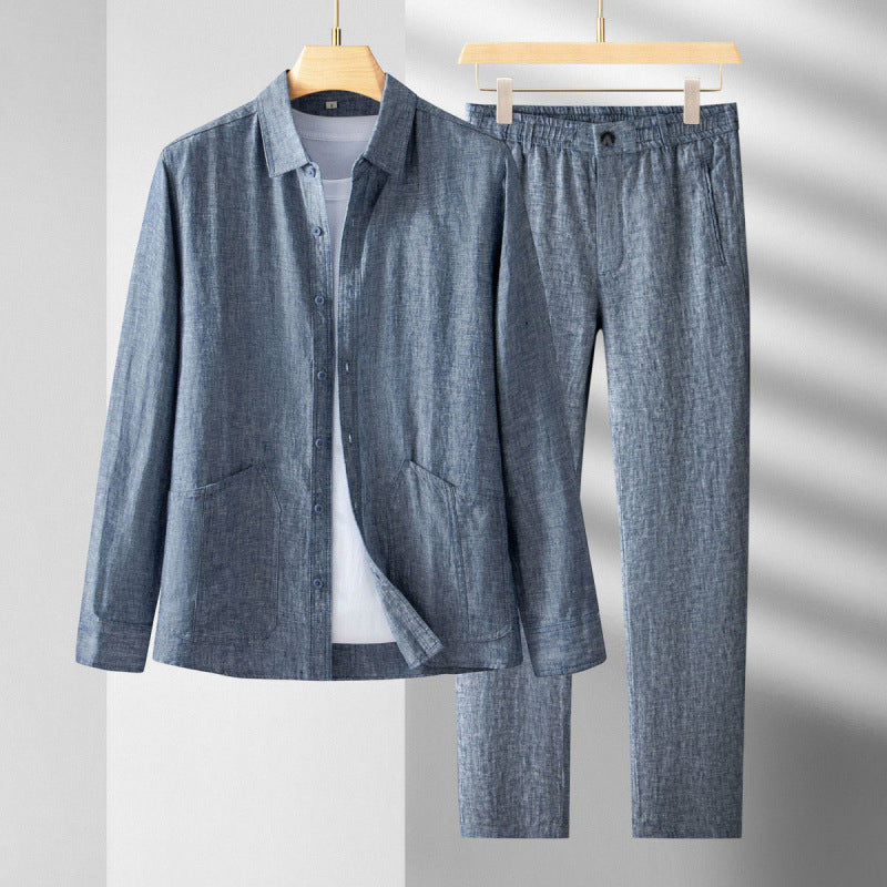 Completo Uomo Due Pezzi a Manica Lunga con Vestibilità Regolare – Completo Casual Linen Blend