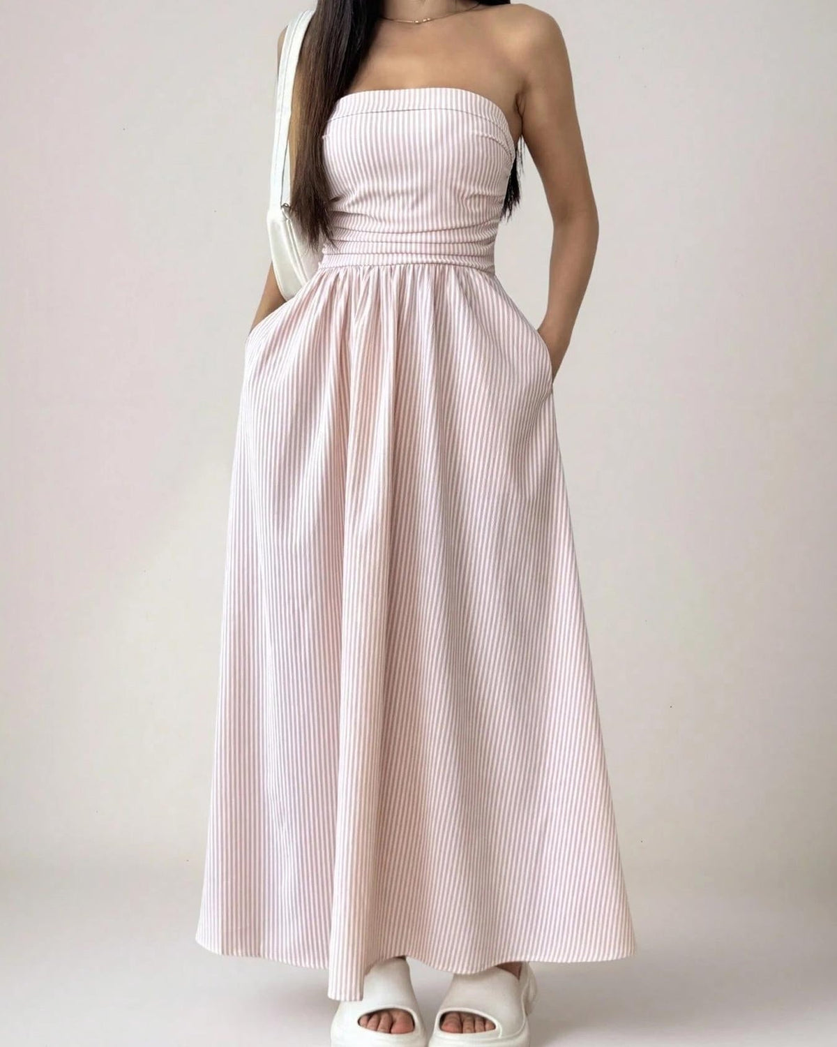 Women's Summer Maxi Dress, Strapless, with Pockets
