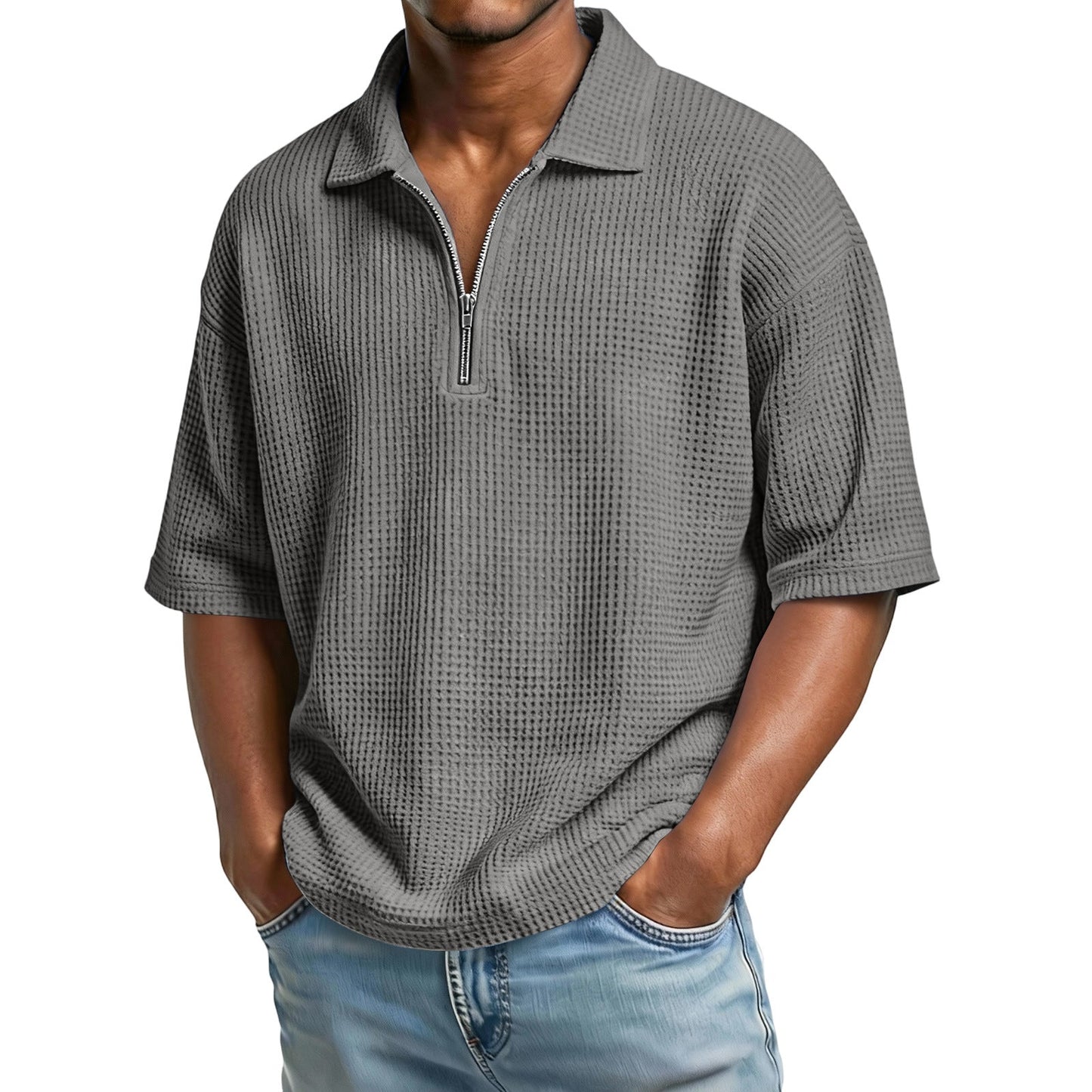 Men's Summer Polo Shirt in Honeycomb Knit with Short Sleeves – Regular Fit