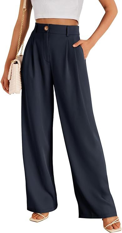 Women's High-Waisted Stretch Formal Pants with Wide Leg