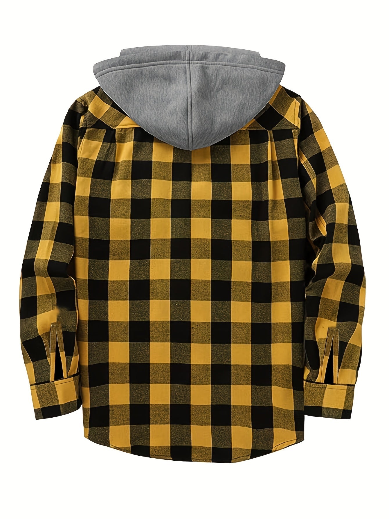 Men's Autumn Flannel Shirt-Jacket with Hood and Checkered Pattern