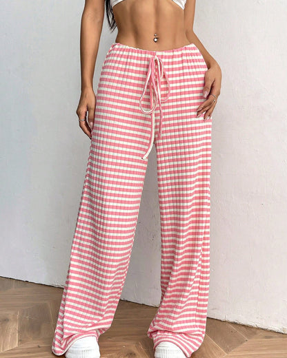 Pantalones de mujer de algodón y pernera recta con estampado de rayas